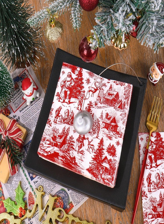 JarThenaAMCS مناديل ورقية من JarThenaAMCS، 100 قطعة، بنقشة تويل دو جوي بنية حمراء، للاستخدام مرة واحدة، مثالية لحفلات الغداء والعشاء، ولتزيين المائدة في حفلات عيد الميلاد. - Image 4